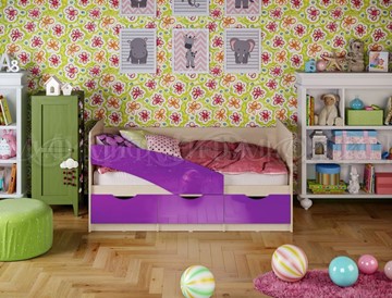 Детская кровать Бабочки 800*1600, Фиолетовый глянец в Великом Новгороде