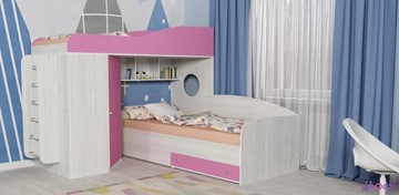 Детская кровать-шкаф Кадет-2 с металлической лестницей, корпус Винтерберг, фасад Розовый в Великом Новгороде