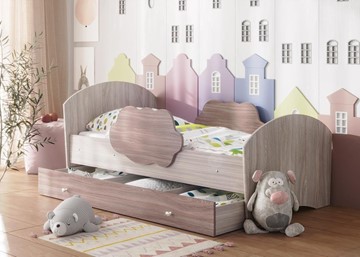 1-спальная детская кровать Тучка с ящиком, корпус Ясень Шимо светлый, фасад Ясень Шимо темный в Великом Новгороде
