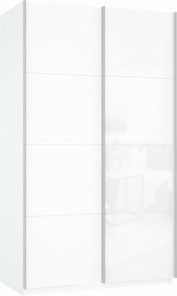 Шкаф 2-х створчатый Прайм (ДСП/Белое стекло) 1200x570x2300, белый снег в Великом Новгороде