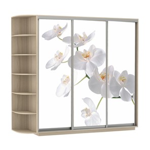 Шкаф трехдверный Экспресс со стеллажом, 2100х600х2200, Орхидея белая/шимо светлый в Великом Новгороде