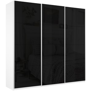Шкаф 3-створчатый Широкий Прайм (Черное стекло) 2400x570x2300,  Белый Снег в Великом Новгороде
