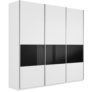 Шкаф 3-дверный Широкий Прайм (ДСП / Черное стекло) 2400x570x2300, Белый снег в Великом Новгороде