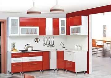 Угловая кухня Мыло 224 2600х1600, цвет Красный/Белый металлик в Великом Новгороде