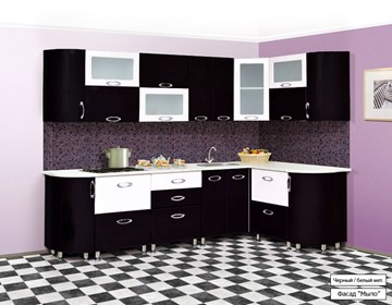 Угловая кухня Мыло 128 2700х1500, цвет Черный/Белый металлик в Великом Новгороде