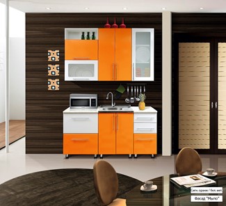 Маленькая кухня Мыло 224 1600х718, цвет Оранжевый/Белый металлик в Великом Новгороде