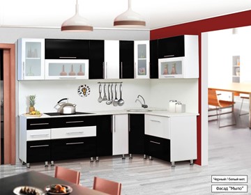 Модульная кухня Мыло 224 2600х1600, цвет Черный/Белый металлик в Великом Новгороде