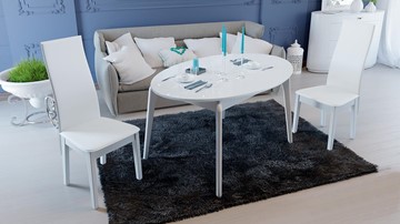 Овальный стол на кухню Марсель (СМ(Б)-102.01.12(1)), цвет  Белый/Стекло белое глянец в Великом Новгороде