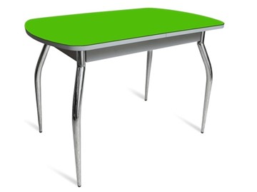 Кухонный обеденный стол ПГ-04 СТ белое/зеленое стекло/хром фигурные в Великом Новгороде