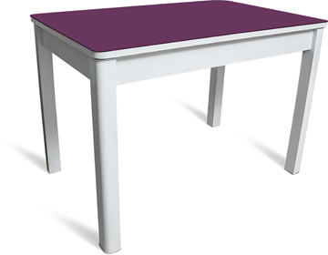 Кухонный стол Айсберг-08 СТ2, белое ЛДСП/фиолетовое стекло/40 массив белый в Великом Новгороде