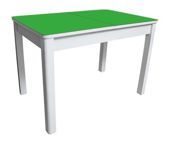Обеденный стол Айсберг-05 СТ2, белое ЛДСП/стекло зеленое/прямые массив белый в Великом Новгороде