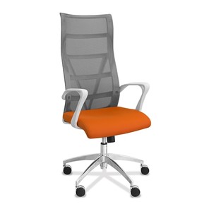 Кресло в офис Топ X белый каркас, сетка/ткань TW / серая/оранжевая в Великом Новгороде