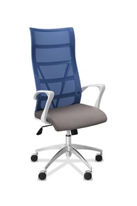 Офисное кресло для руководителя Топ X белый каркас, сетка/ткань TW / синяя/серая в Великом Новгороде