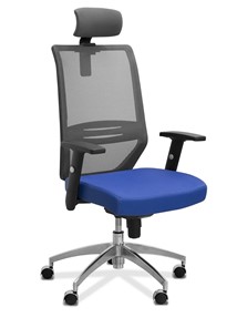 Кресло в офис Aero с подголовником, сетка/ткань TW / черная/ синяя в Великом Новгороде