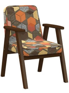 Мягкое кресло Ретро ткань геометрия коричневый, каркас орех в Великом Новгороде