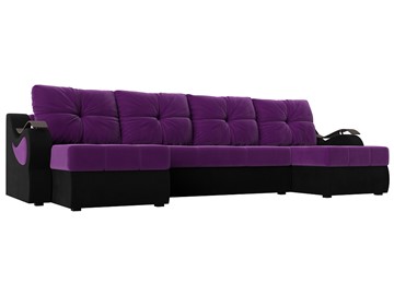 П-образный диван Меркурий П, Фиолетовый/черный (вельвет) в Великом Новгороде