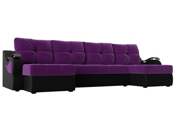 П-образный диван Меркурий П, Фиолетовый/черный (вельвет/экокожа) в Великом Новгороде