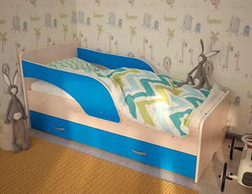 Детская кровать с ящиками Максимка, корпус Млечный дуб, фасад Синий в Великом Новгороде - предосмотр