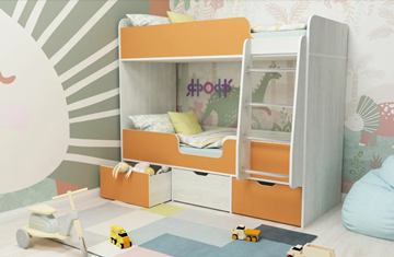 Детская 2-этажная кровать Малыш двойняшка 70х160, корпус Винтерберг, фасад Оранжевый в Великом Новгороде