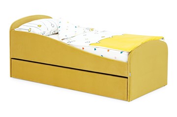 Мягкая кровать с ящиком Letmo горчичный (велюр) в Великом Новгороде