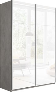Шкаф 2-дверный Прайм (Белое стекло/Белое стекло) 1600x570x2300, бетон в Великом Новгороде
