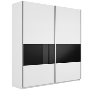 Шкаф 2-х дверный Широкий Прайм (ДСП / Черное стекло) 2200x570x2300, Белый снег в Великом Новгороде