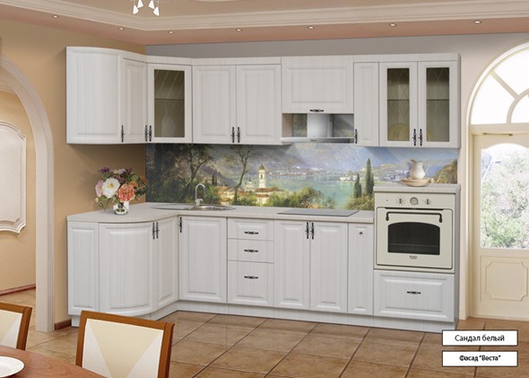 Угловой кухонный гарнитур Веста 1330х2800, цвет Сандал белый в Великом Новгороде - изображение