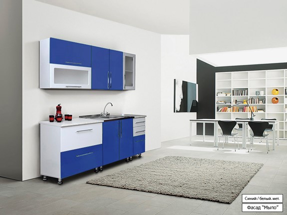 Модульная кухня Мыло 224 2000х718, цвет Синий/Белый металлик в Великом Новгороде - изображение
