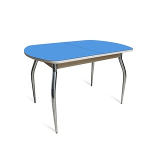 Кухонный стол раскладной ПГ-01 СТ2, дуб молочный/синие стекло/35 хром гнутые металл в Великом Новгороде - предосмотр 1