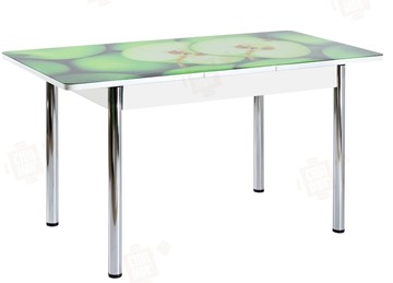 Кухонный раздвижной стол Айсберг-02 СТФ, белое лдсп/зеленые яблоки/ноги хром прямые в Великом Новгороде