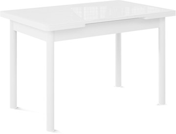 Кухонный стол раздвижной Милан-1 EVO, ноги металлические белые, стекло белое/серый в Великом Новгороде
