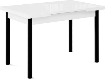 Кухонный стол раскладной Милан-2 EVO, ноги черные, стекло белое/белый в Великом Новгороде