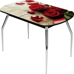 Кухонный стол раздвижной Ривьера исп.1 ноги метал. крашеные №24 Фотопечать (Цветы №33) в Великом Новгороде