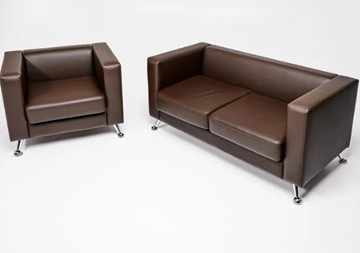 Комплект мебели Альбиони коричневый кожзам  диван 2Д + кресло в Великом Новгороде