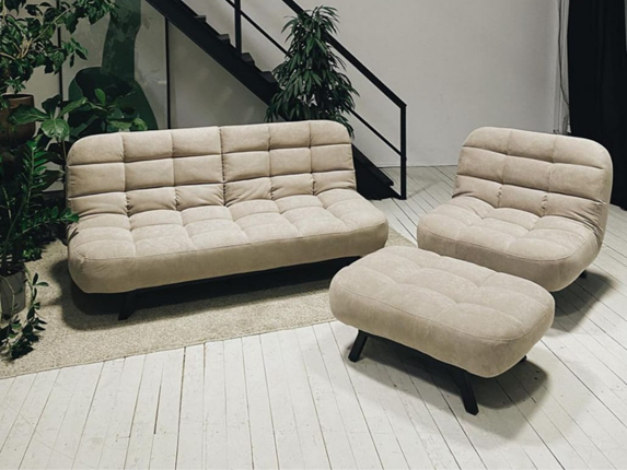 Комплект мебели Абри цвет бежевый диван + кресло +пуф пора металл в Великом Новгороде - изображение