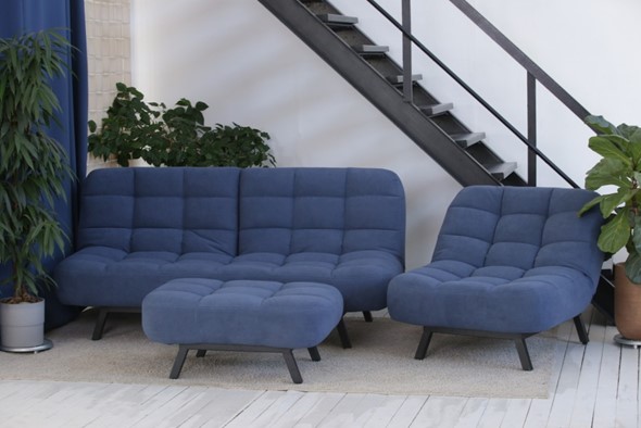 Комплект мебели Абри цвет синий диван+ кресло +пуф пора металл в Великом Новгороде - изображение