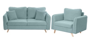 Комплект мебели Бертон голубой диван+ кресло в Великом Новгороде