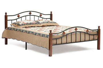 Спальная кровать AT-126 дерево гевея/металл, 160*200 см (Queen bed), красный дуб/черный в Великом Новгороде
