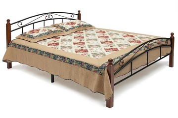 Кровать с основанием AT-8077 дерево гевея/металл, 160*200 см (middle bed), красный дуб/черный в Великом Новгороде