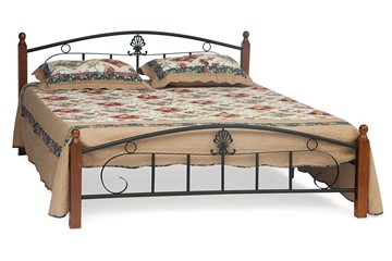 Кровать с основанием РУМБА (AT-203)/ RUMBA дерево гевея/металл, 160*200 см (Queen bed), красный дуб/черный в Великом Новгороде