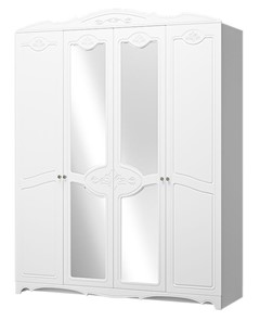 Шкаф четырехдверный в спальню Лотос ШР-4 (Белый) 2 зеркала в Великом Новгороде