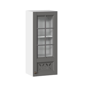 Настенный шкаф Амели-3 400 высокий со стеклом ЛД 299.420.000.040, Белый/Оникс серый в Великом Новгороде