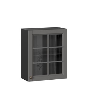 Кухонный навесной шкаф Амели-3 600 со стеклом ЛД 299.350.000.032, Черный/Оникс серый в Великом Новгороде