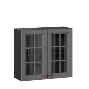 Кухонный навесной шкаф Амели-3 800 со стеклом ЛД 299.360.000.036, Черный/Оникс серый в Великом Новгороде