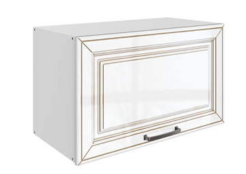 Навесной кухонный шкаф Атланта L600 Н360 (1 дв. гл.) эмаль (белый/белый глянец патина золото) в Великом Новгороде