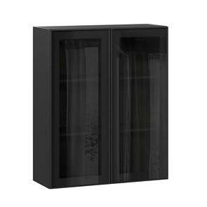 Навесной шкаф высокий со стеклом 800 Индиго ЛД 298.460.000.156, Чёрный/Чёрный в Великом Новгороде