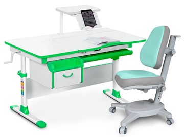 Комплект растущая парта + стул Mealux EVO Evo-40 Z (арт. Evo-40 Z + Y-110 TG) / (стол+полка+кресло) / белый, зеленый, серый в Великом Новгороде