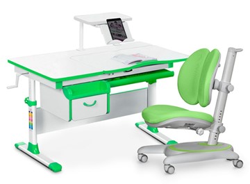 Комплект растущая парта + стул Mealux EVO Evo-40 Z (арт. Evo-40 Z + Y-115 KZ) / (стол+полка+кресло+чехол), белый, зеленый в Великом Новгороде
